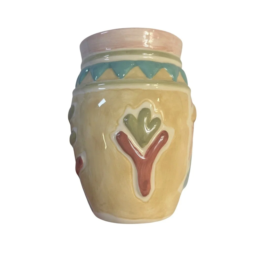 B&D China Abstract Pastel Ceramic Vase Postmodern Embossed Geometric 5 Inch